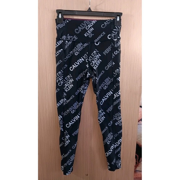 Calvin Klein XS Performance Women's Black White Logo High Waisted‎ Leggings - Picture 1 of 5